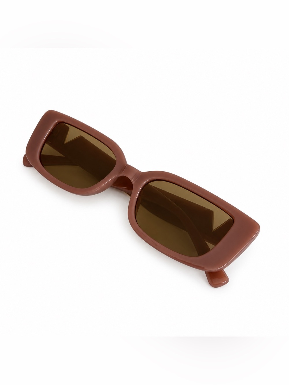 Slim Cat Eye Mauve-Brown Rectangle Sunglasses for Women with Gold Accent New